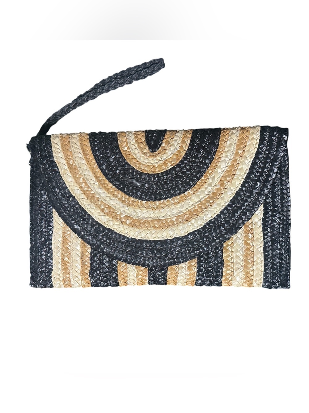 MudPie Black and Tan Woven Wristlet Clutch